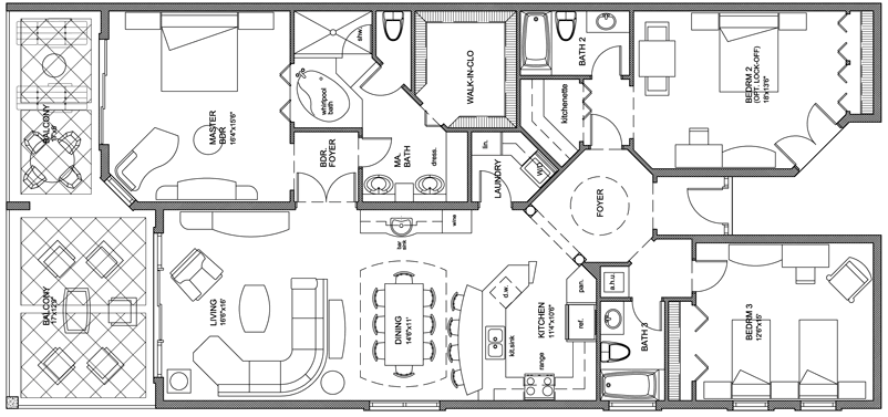 Three Bedroom Penthouse Layout